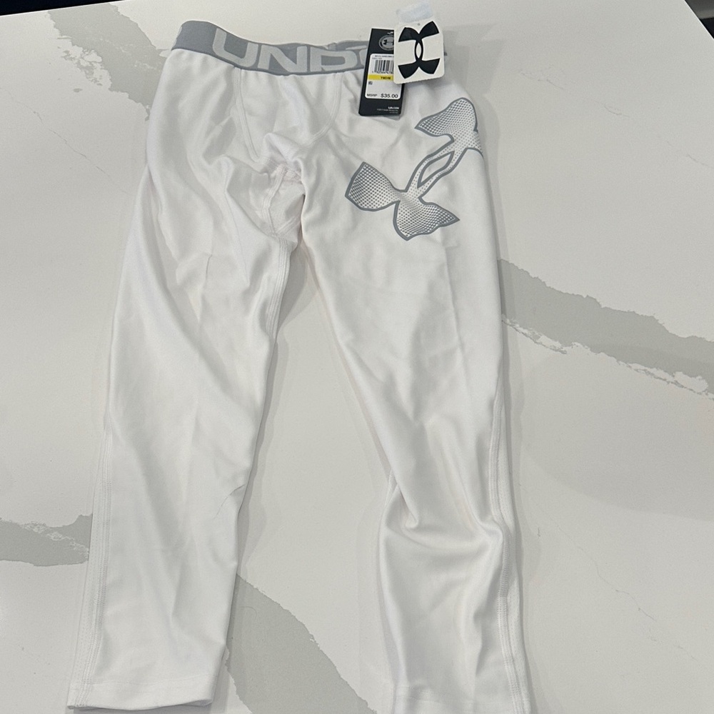 Boys Under Armour White and Gray Athletic Leggings with tags